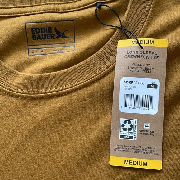 Eddie Bauer NWT Men’s Long Sleeve Crew Neck Tee Sz M Tapenade Classic Fit Jersey - Picture 3 of 9